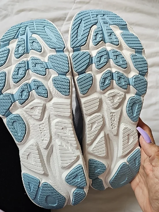 Hoka Light Gray and Gold Men's Athletic Running Shoes - Picture 4 of 7